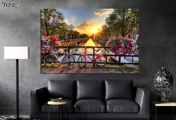 תמונת קנבס - על גשר באמסטרדם לסלון לעיצוב הבית