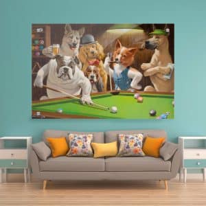 תמונת זכוכית כלבים משחקים פול לעיצוב הבית על קיר בסלון