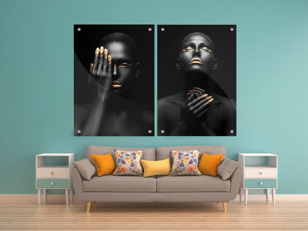 זוג תמונות זכוכית - נשות אפריקה לעיצוב הבית על קיר בסלון