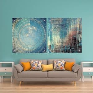 זוג תמונות זכוכית - אבסטרקט כחול לעיצוב הבית על קיר בסלון