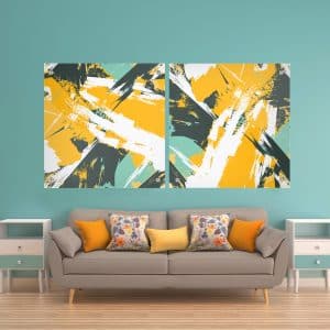 זוג תמונות קנבס - אבסטרקט עונת התפוזים לעיצוב הבית על קיר בסלון