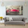 תמונת קנבס מכונית רטרו ורודה לסלון לעיצוב הבית סגנון כרזה
