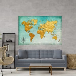 תמונת אומנות - מפת עולם רטרו לסלון לעיצוב הבית