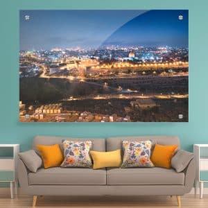 תמונת זכוכית - ירושלים הקדושה בערב לעיצוב הבית על קיר בסלון