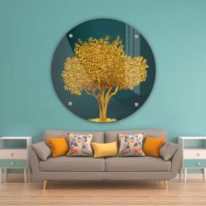 תמונת זכוכית עץ השפע לעיצוב הבית על קיר בסלון