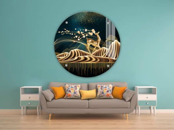 תמונת זכוכית קרן האייל הפרחוני לעיצוב הבית על קיר בסלון