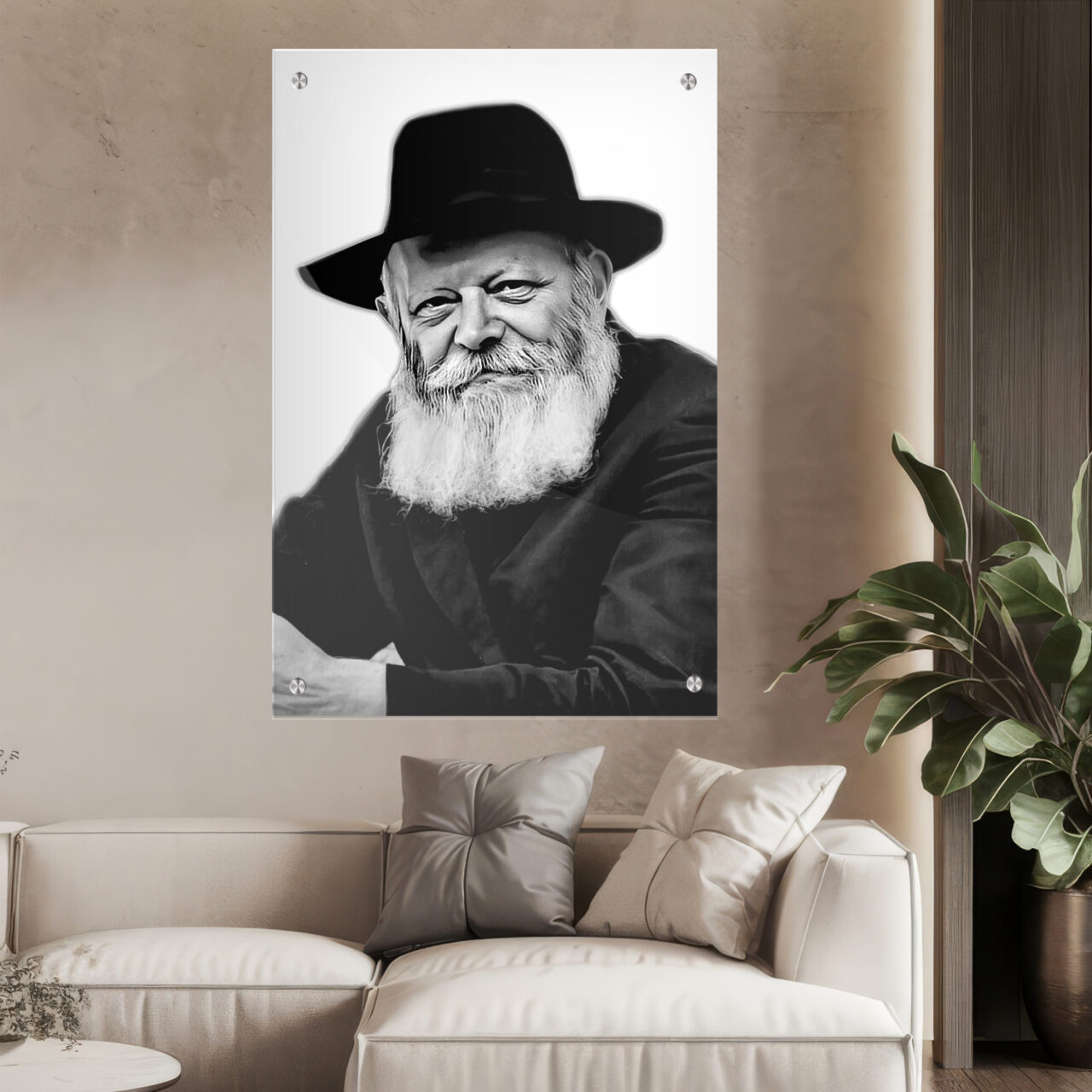 תמונת זכוכית יודאיקה - הרבי מילובביץ רקע לבן תמונות לבית תמונות לסלון